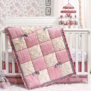 Crib Bedding Set for Baby Girls, 3 Piece Nursery Set with Quilt