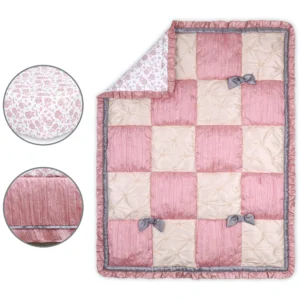 Crib Bedding Set for Baby Girls, 3 Piece Nursery Set with Quilt