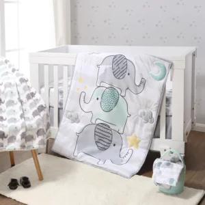 Grey and Mint Elephant Dreams 5 Piece Crib Bedding Set