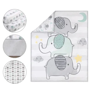 Grey and Mint Elephant Dreams 5 Piece Crib Bedding Set