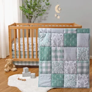 Nursery Crib Bedding Set for Baby Girls and Boys, Sage, 3 Pieces