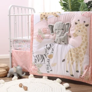 Pink and Grey Wildest Dreams Crib Bedding Set for Baby Girls