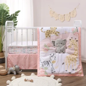 Pink and Grey Wildest Dreams Crib Bedding Set for Baby Girls